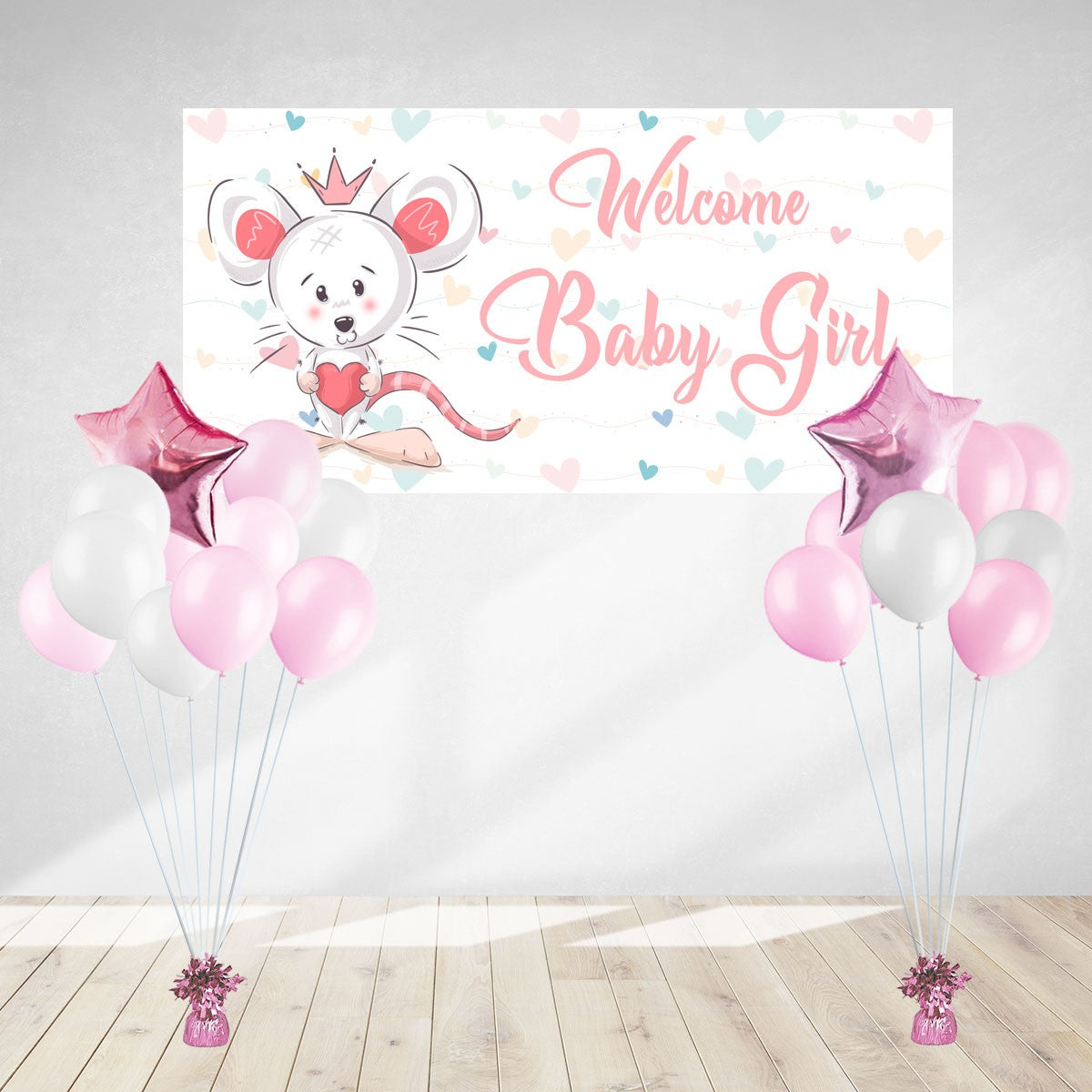 Cute Mouse Welcome Baby Girl Poster Banner