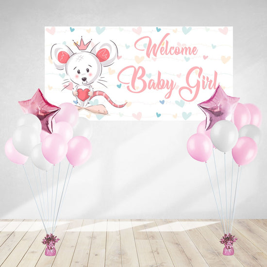 Cute Mouse Welcome Baby Girl Poster Banner