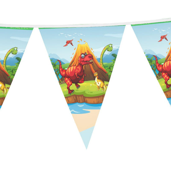 Load image into Gallery viewer, DinoLand flag banner for backdrop decoration, dessert table set up
