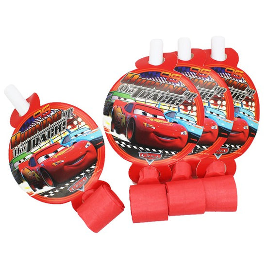 Load image into Gallery viewer, The kids are excited to pick up one of the blowouts for some exhilarating fun. lowing out the crepe pipes with their favourite Cars Lightning McQueen printed on the medallion.
