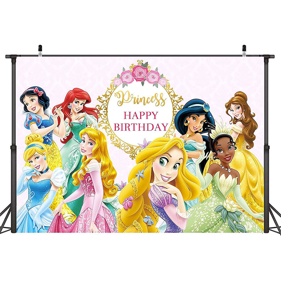 Load image into Gallery viewer, Princess Birthday Large Backdrop to decorate for your cake table set up.
