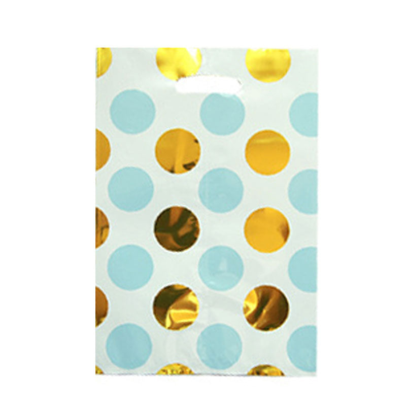 Large polka dots with blue and gold foil treat bags to pack these lovely little gifts.
