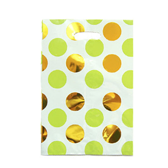 Large polka dots with green and gold foil treat bags to pack these lovely little gifts.