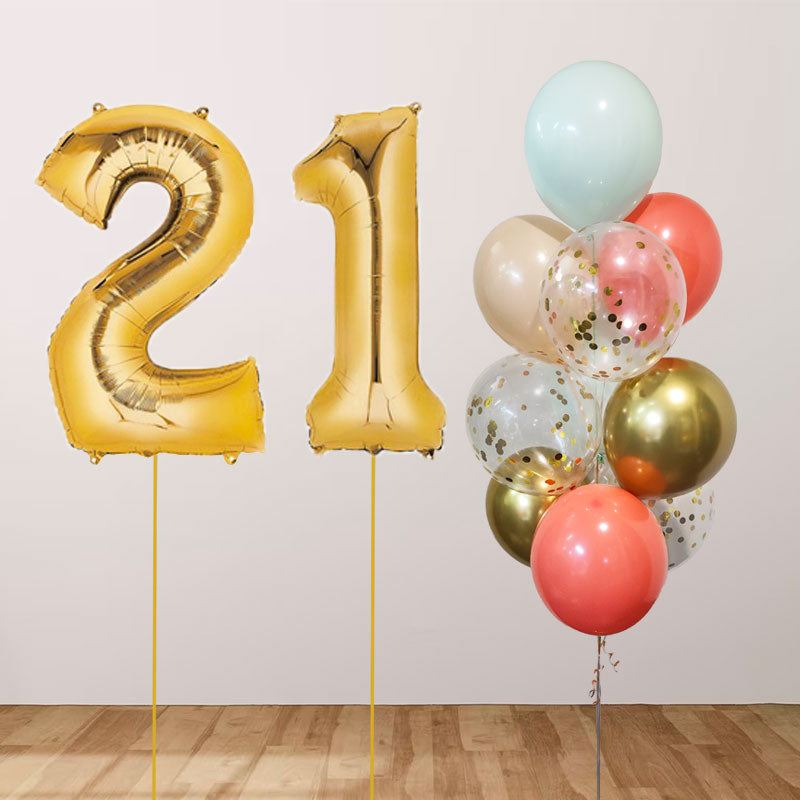 Rainbow Number 21 Gold number balloons to display for 21st birthday with a beautiful ...