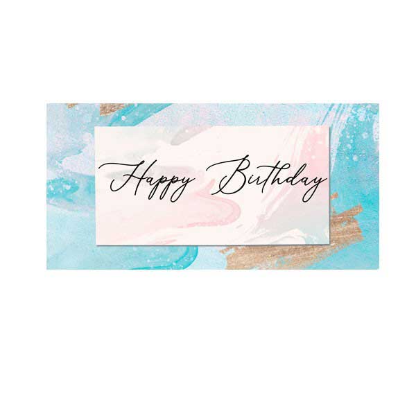 Blue, Pink and brown watercolour marble effect on the birthday backdrop banner.