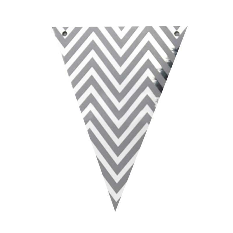Load image into Gallery viewer, Silver metallic flag bunting banner in cool chevron style.
