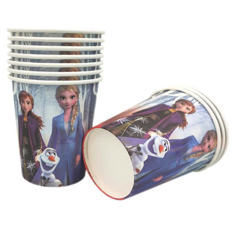 Frozen 2 Party cups for the Frozen birthday girl in Elsa dress.