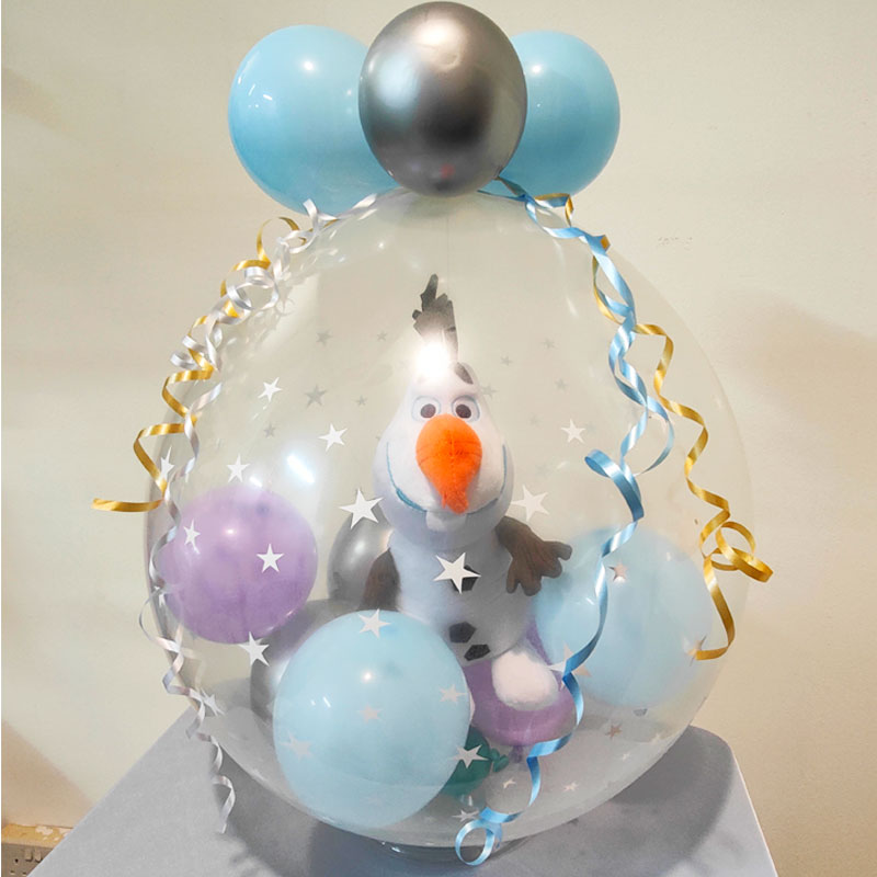 Frozen Olaf the Snowman Plush Soft toy wrapped in a balloon and presented as a special gift pack.