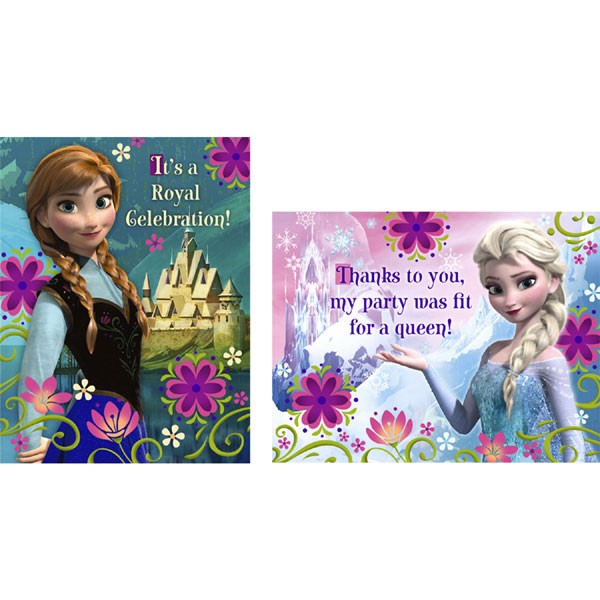 Load image into Gallery viewer, As you invite your friends to your lovely Princess Anna &amp;amp; Queen Elsa Frozen party, don&amp;#39;t forget to give them a note of thank you. This pack serves both functions. On sale now!
