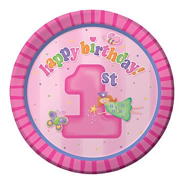 Load image into Gallery viewer, Sweet and lovely Fun At One Pink Fairies Party Plates for 1st birthday party! 
