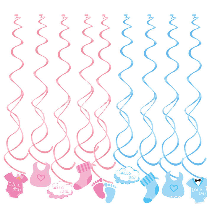 Gender Reveal swirl party decoration to set the atmosphere for the great moment of truth to be revealed. Let's see if it's a boy or a girl.