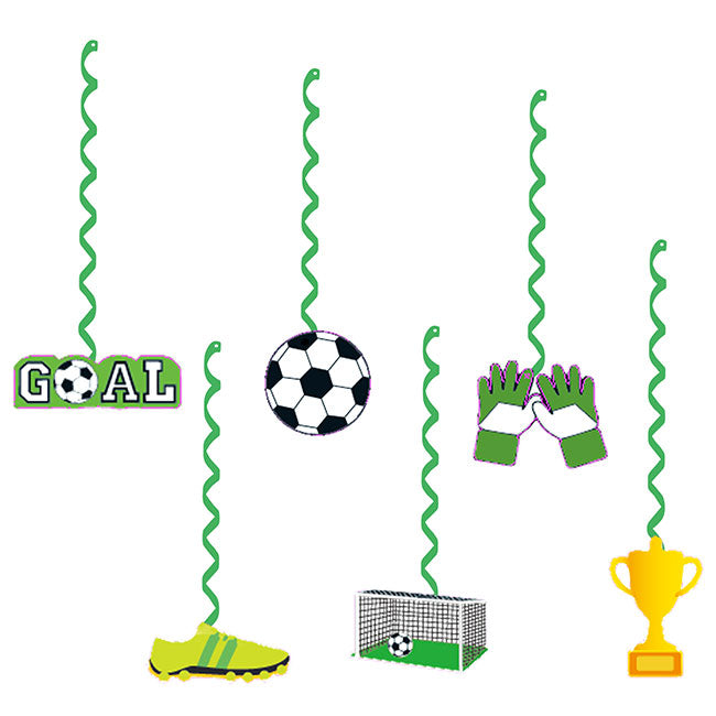 Soccer themed birthday party decorations done with swirl decors.