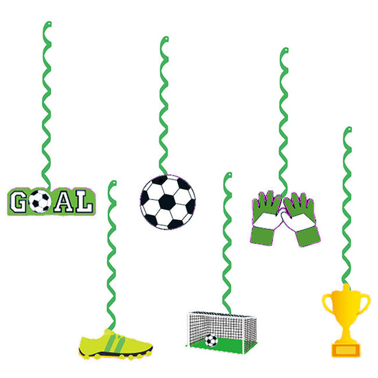Soccer themed birthday party decorations done with swirl decors.