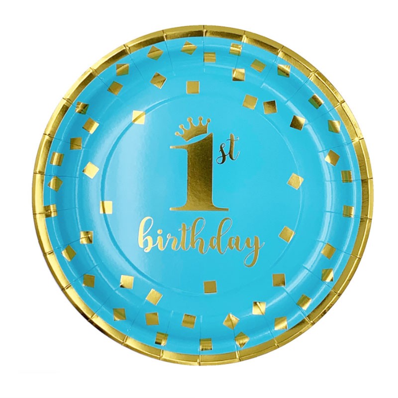 Gold 1st Birthday Blue Plates