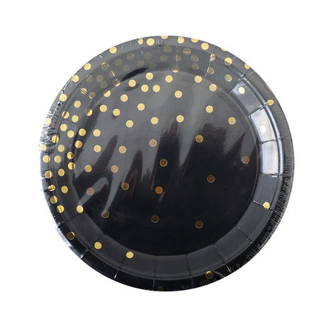 7" Gold Dots Black Paper Plates (10pc)
