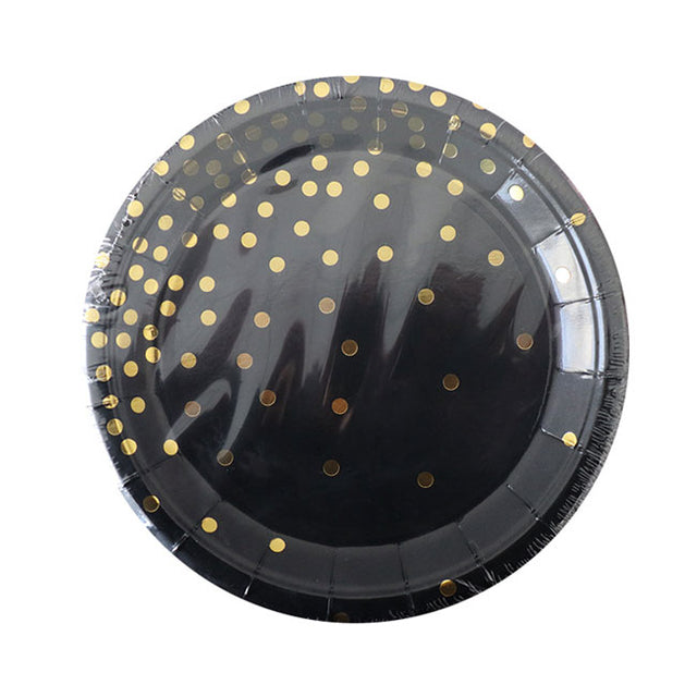 7" Gold Dots Black Paper Plates (10pc)