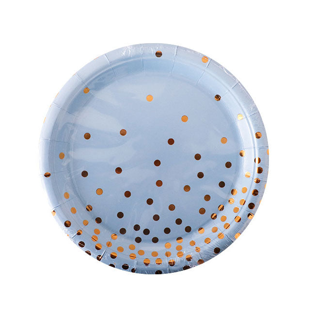 7" Blue Gold Foil Plates - Birthday Party Disposables, Paper Plates