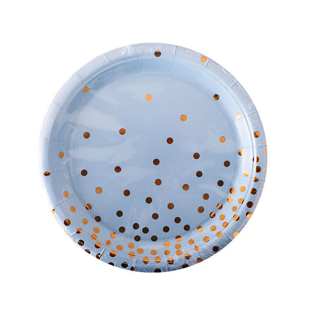 7" Blue Gold Foil Plates - Birthday Party Disposables, Paper Plates