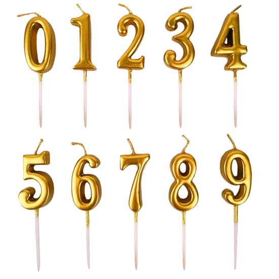 Gold Number Candles for display your age on the birthday cake, instead of having many candle sticks.