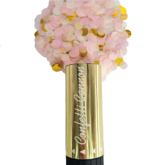 Gold pink confetti poppers.