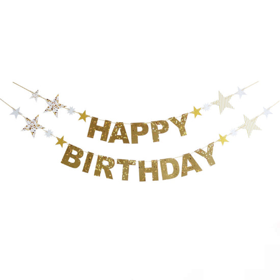 Stars Gold Happy Birthday Banner