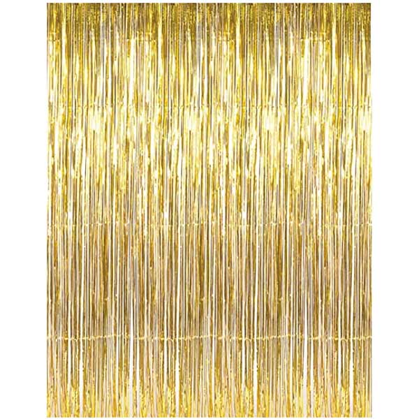 Gold Tinsel Foil Streamer Backdrop for birthday and prom night parties.