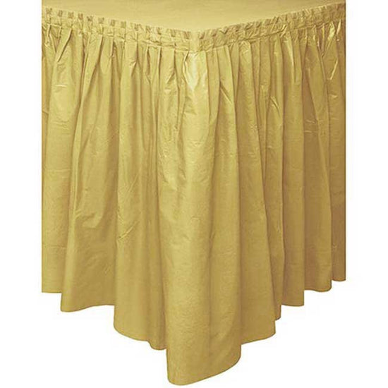 Gold table skirting for great party decoration.