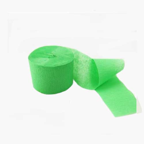 Green Crepe Paper party streamers for birthday party decoration.