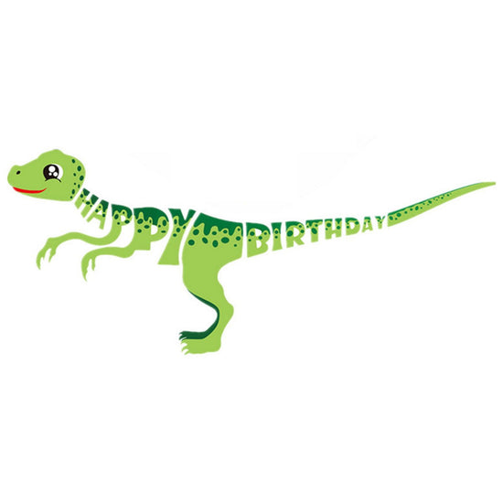 Green velociraptor shaped Happy Birthday Banner - for dinosaur theme decoration setup 