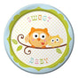 Happi Tree themed 7" paper plates comes in the soft pastel colors to feature a cute little baby owl.