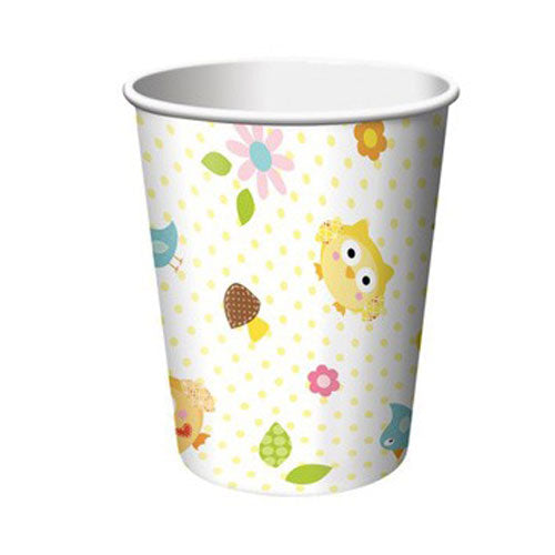Happi Tree themed paper cups comes in the soft pastel colors to feature a cute little baby owl.