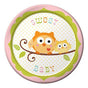 Happi Tree themed 7" paper plates comes in the soft pastel colors to feature a cute little baby owl. Perfect for appetizers, snacks, and cake. Sold in quantities of 8 per pack.