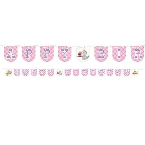 Decorate your sweet Happi Woodlands animal themed party place with this ribbon banner, take some great pictures for your cake cutting sessions.