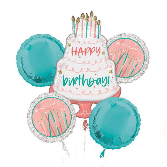 Load image into Gallery viewer, Happy Birthday Cake Balloon Bouquet. Fill them with helium and you can display at the backdrop for your special celebration.
