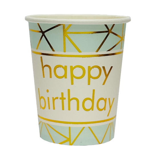 Happy Birthday Mint Green Paper Cups (10pc)