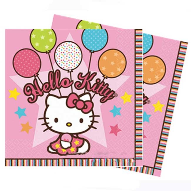 Have some really fun party celebration with Hello Kitty. Sweet Hello Kitty Napkins for the cake cutting table or dessert table. Package includes 16 lunch napkins to match your Hello Kitty party theme.