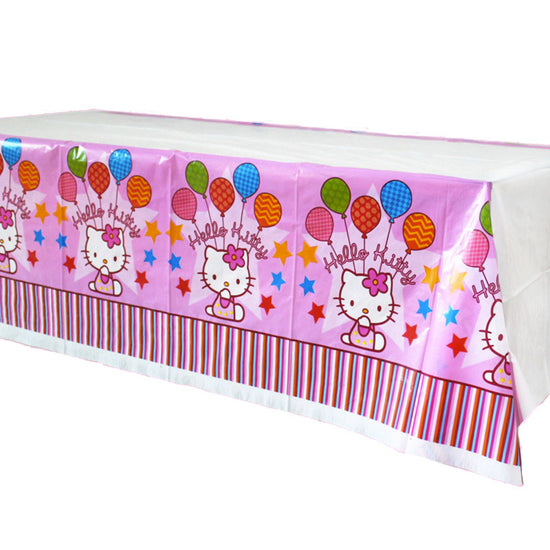 Sweet and lovely Hello Kitty table cover for a birthday cake set up.