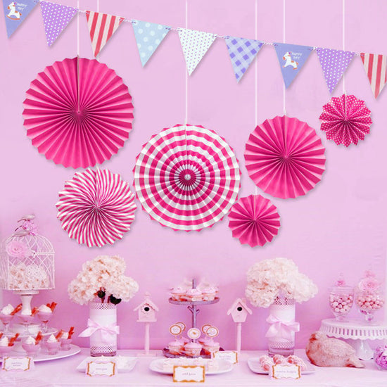 Lovely dessert table decoration with coloured fan set.