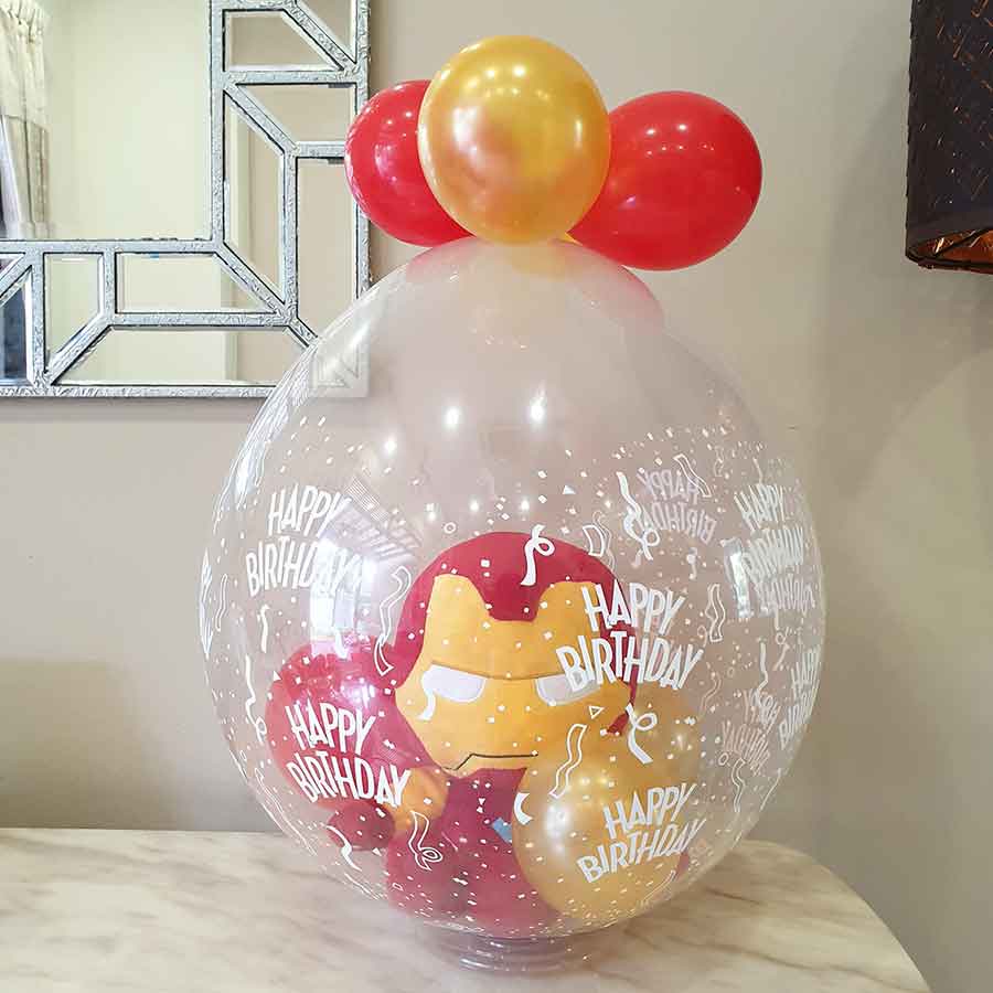 Load image into Gallery viewer, Iron Man plush toy wrapped in a balloon for the birthday star. Surely he will be impressed and delighted!
