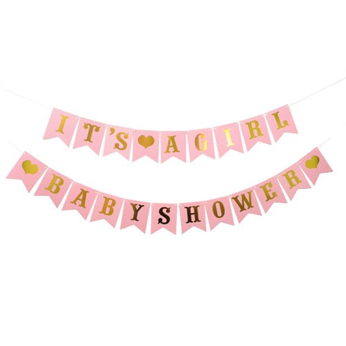 Pink It's a Girl Baby Shower Fishtail Banner. Great for baby shower party decoration for your catering event.