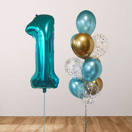 Jumbo Number for your balloon bouquet display with a lovely set of chrome confetti and coloured balloons