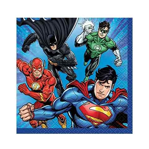 Load image into Gallery viewer, Delight your guests by setting at the table a cool set of Justice League themed party tableware. Package includes 16 pieces of napkins
