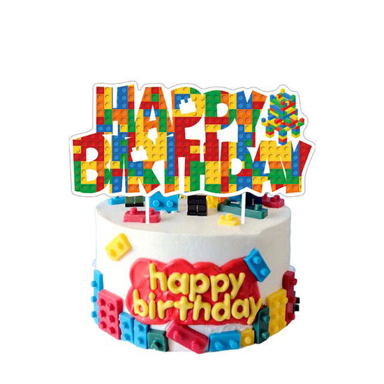Load image into Gallery viewer, Lego Cake Topper made from art card paper. Easy assembly. Affordable and beautiful cake decoration for your birthday cakes. Match up with the cool Lego City or Ninjago birthday party!
