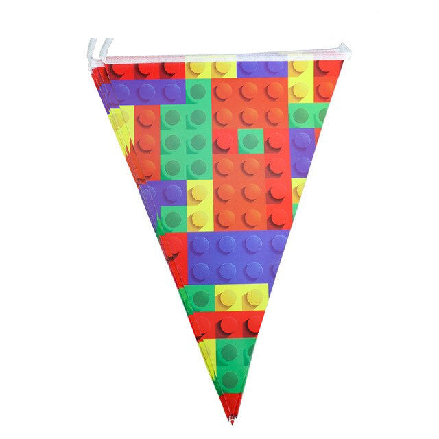 Building Bricks style flag banners are great for decorating your Lego City or Ninjago themed birthday party.