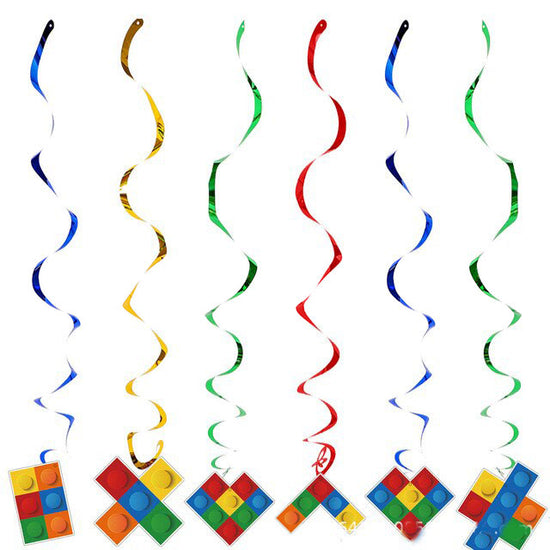 Lego Blocks themed party swirl decoration.