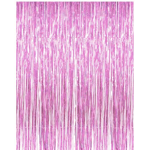 Baby Light Pink Tinsel Foil Streamer Backdrop for Baby Girl celebration or Birthday Party Decoration.