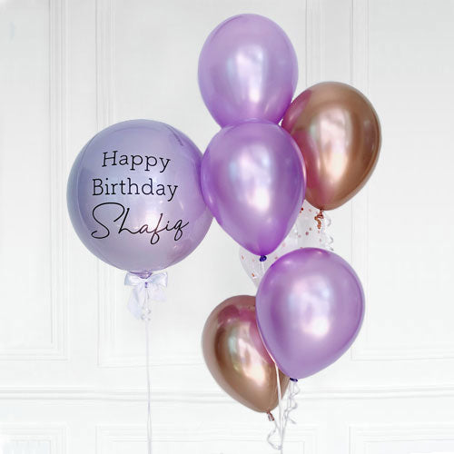 Lilac Customised Orbz Balloon with 1 Chrome Coloured Latex Bouquet