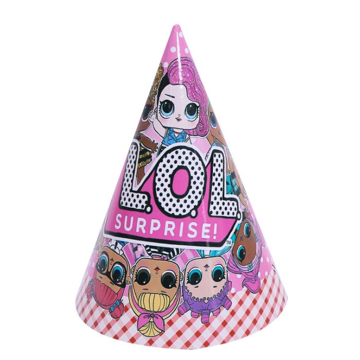 Load image into Gallery viewer, LOL Surprise themed Cone Hats- Get these party hats to doll up the little magical princesses at your lovely LOL Surprise birthday party.
