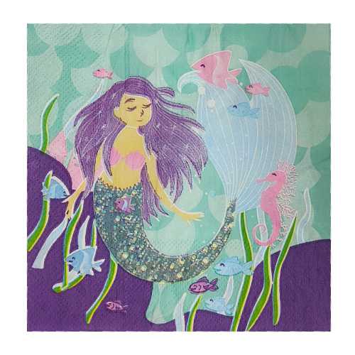Sweet Mermaid themed party paper napkins.