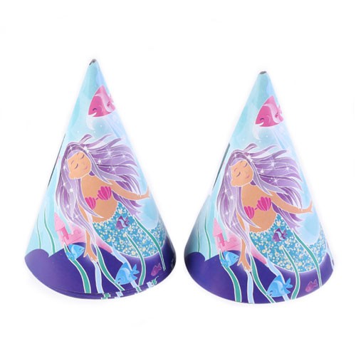 Load image into Gallery viewer, Plan a Aqua Blue Little Mermaid party make your child&amp;#39;s birthday a special and unforgettable one.  Have a delightful underwater birthday party! Magical Mermaid cone hats for the party!
